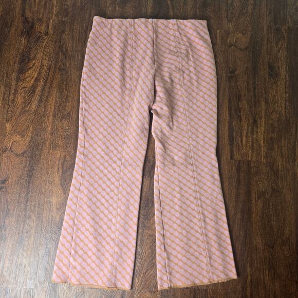 Anthropologie Maeve The Margot Cropped Kick Flare Pants Ankle Knit Pink Rose Dot - Picture 5 of 8